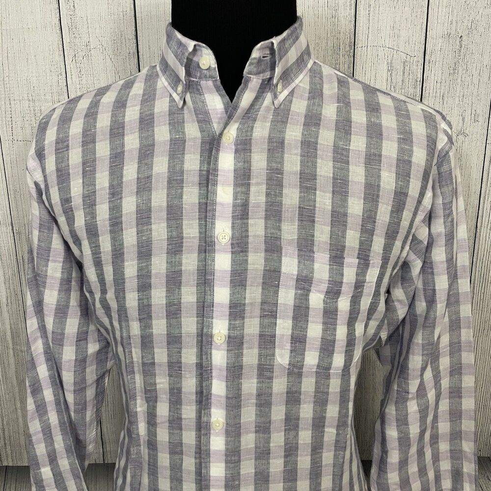 Jos. A. Bank Reserve Men's Medium Purple Check Linen Blend Button-Front Shirt